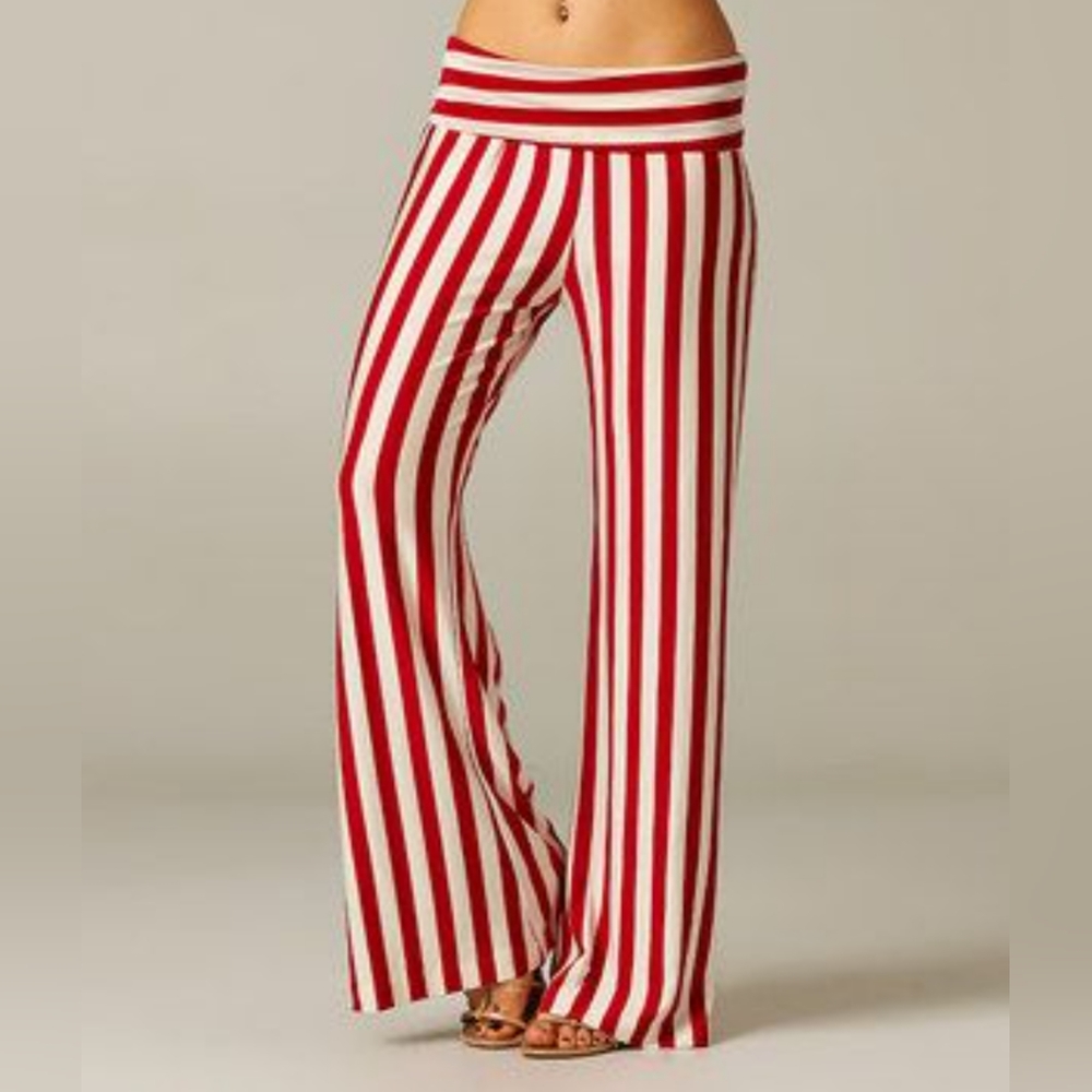 Gorgeous and Unique Pink & Cream Striped Slip On Wide Leg Rayon Blend Pants XS